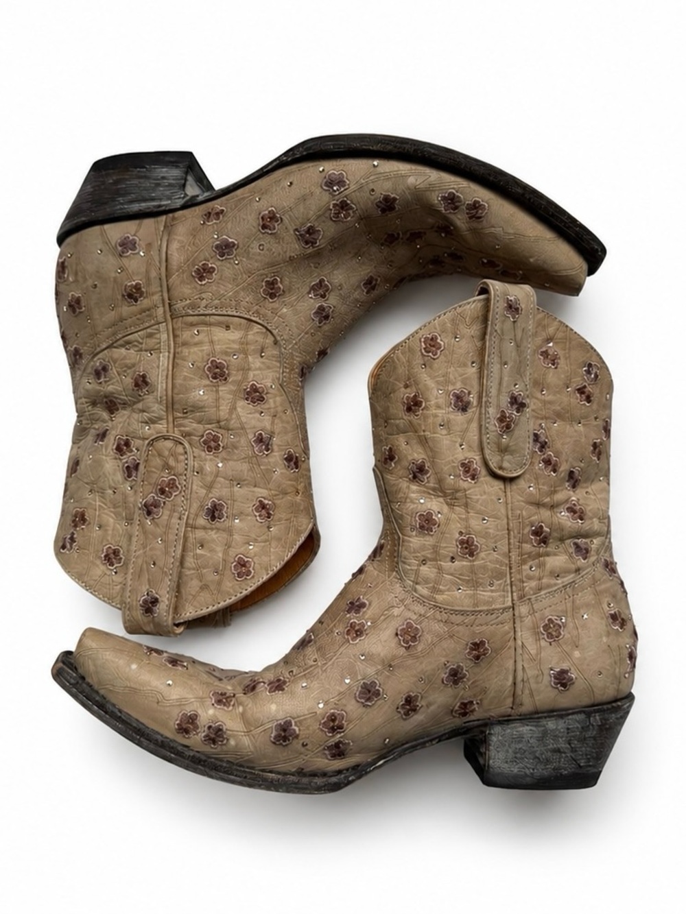 Old Gringo Rhinestone Floral Snip Toe Western Boots Size 7.5